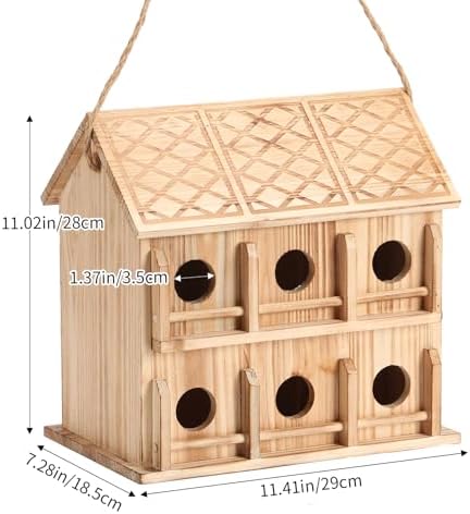 Wooden Bird Houses for Outside, 12-Hole Hanging Birdhouse