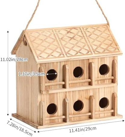 Wooden Bird Houses for Outside, 12-Hole Hanging Birdhouse
