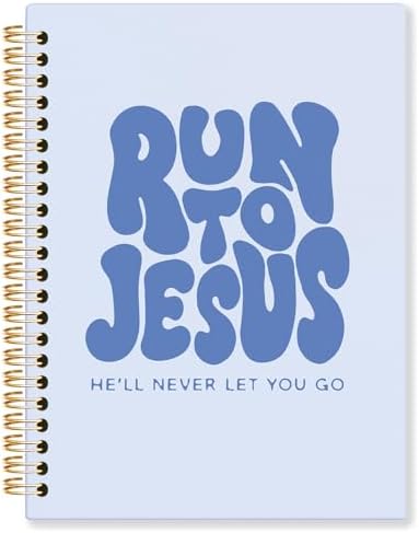 Blue Christian Spiral Notebook, Run to Jesus Bible Verse Journal