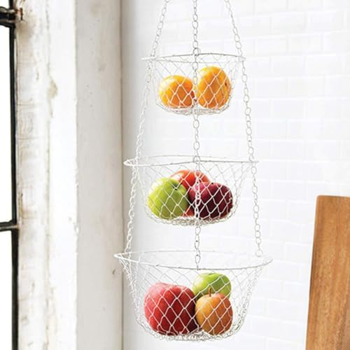 Tier Wire Hanging Fruit Basket, Silver Iron Wall Kitchen Organizer