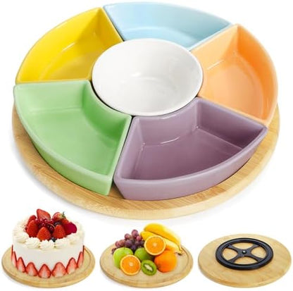 AVLA 11" Ceramic Divided Serving Dishes, Lazy Susan Party Appetizer