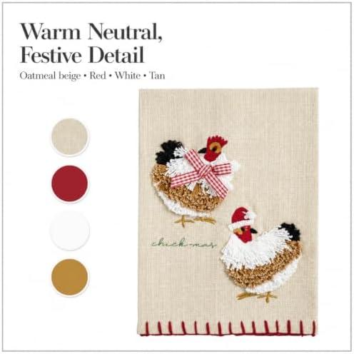 Mud Pie Chicken Embroidered Towel, Decorative Cotton Kitchen Towel