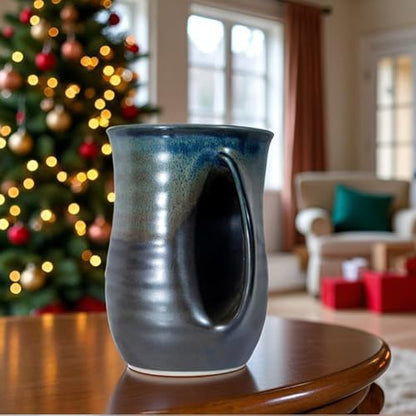 Reactive Glaze Ceramic Hand Warmer Mug, Right Handed, 16 Ounce