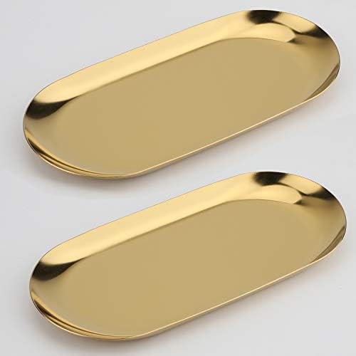 Stainless Steel Decorative Tray, Set of 2, 7 Inch Long, Jewelry Dish