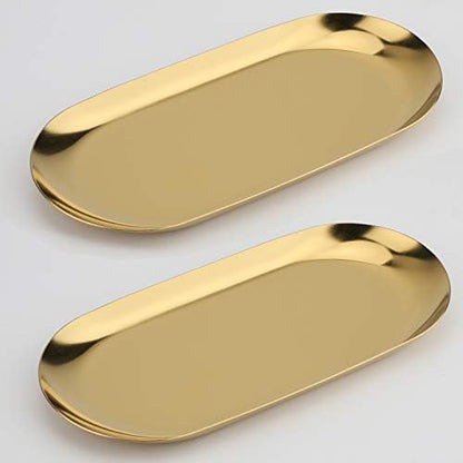 Stainless Steel Decorative Tray, Set of 2, 7 Inch Long, Jewelry Dish