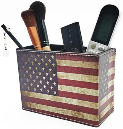 Pen Holder, Rectangle Vintage Pencil Holder with 2 Compartments, PU