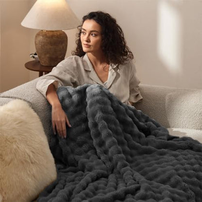 Bedsure Cloud Bubble Soft Throw Blanket for Couch, Dark Grey, 50"×60"