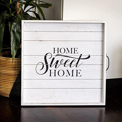 Stonebriar Square Worn White Home Sweet Home Decorative Wooden Tray