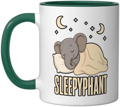 Sleepyphant Elephant Bedtime Humor Ceramic Mug, Dark Green/White, 11oz
