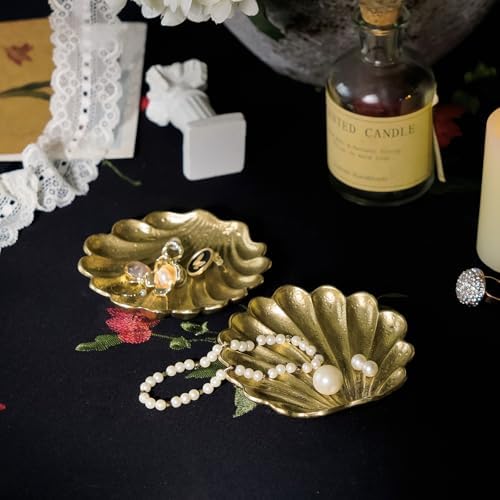 NIKKY HOME 2 Pack Seashell Ring Holder Jewelry Tray, Gold Trinket Dish