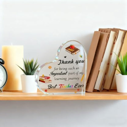 Teacher Appreciation Gift - Acrylic Heart Plaque Paperweight