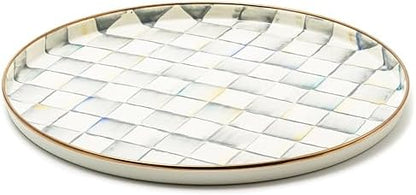 MACKENZIE-CHILDS Enamel Round Tray, Gray-and-White Sterling Check