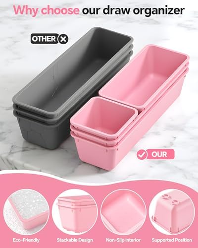 Canfanni 13 Pack Plastic Drawer Organizers Set, 3 Sizes Desk Drawer