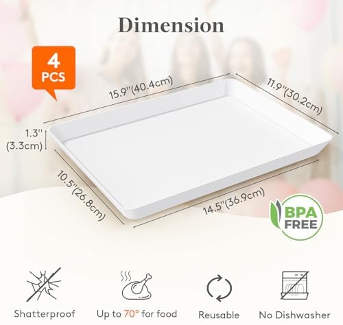 Lifewit 4-Pack 16" x 12" Extra Large Plastic Food Serving Trays for