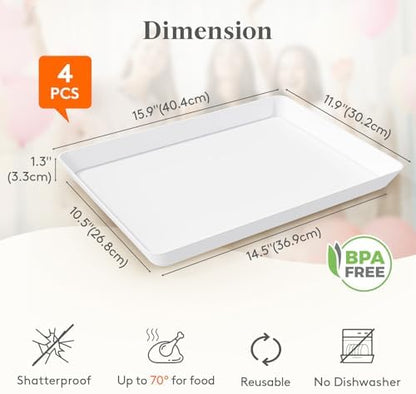 Lifewit 4-Pack 16" x 12" Extra Large Plastic Food Serving Trays for