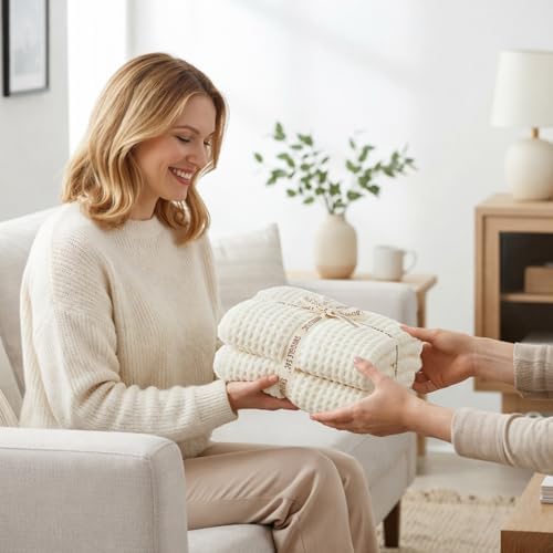 Snuggle Sac Ultra Soft Waffle Throw Blanket for Couch Bed Sofa 50x60