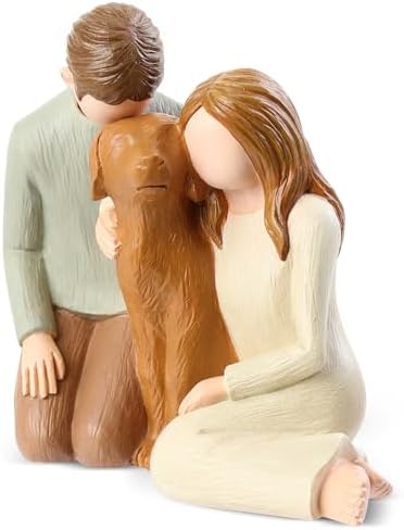 Hensonever Couple with Dog Figurines Ornaments, We are A Family