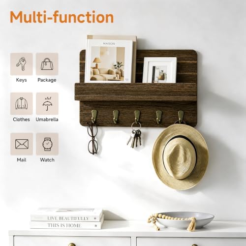 Key Holder Wall Mount,Key and Mail Organizer with Wooden