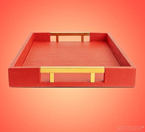 Modern Elegant 17.5"x12" Rectangle Red Shagreen Faux Leather