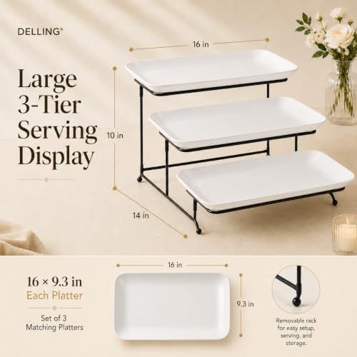 DELLING 3 Tier Serving Tray Set 16 Inch, Large Porcelain Tiered