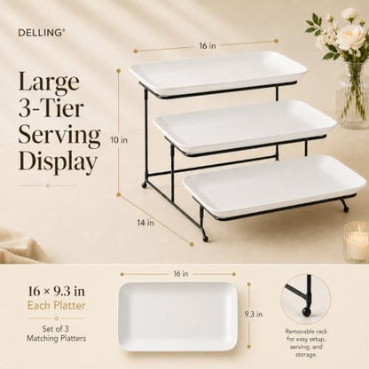 DELLING 3 Tier Serving Tray Set 16 Inch, Large Porcelain Tiered