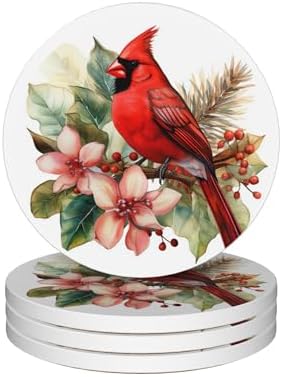 Cardinal Coasters Set of 4, Absorbent Ceramic Stone Coasters with Cork