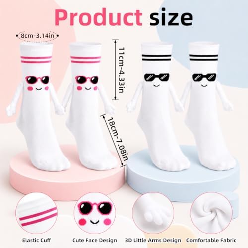 TUZELIYA 2 Pairs Magnetic Holding Hands Cotton Socks for Women Men