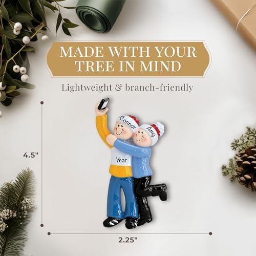 Personalized Couple Ornament 2026, Taking Selfie Photo on Cell Phone