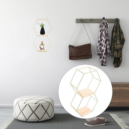 Gold Hexagon Floating Display Shelf Iron Wall Decor for Small Items