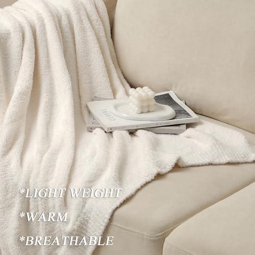 bearberry Knit Throw Blanket 50x60 Cream Super Soft Plush for Couch
