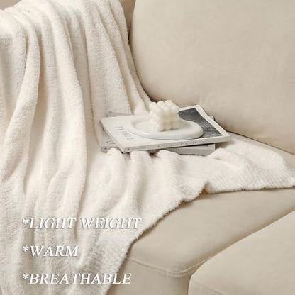 bearberry Knit Throw Blanket 50x60 Cream Super Soft Plush for Couch