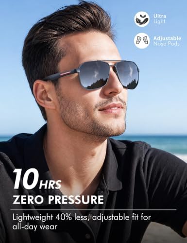 Luenx Aviator Polarized Sunglasses for Men: Square UV400 Driving