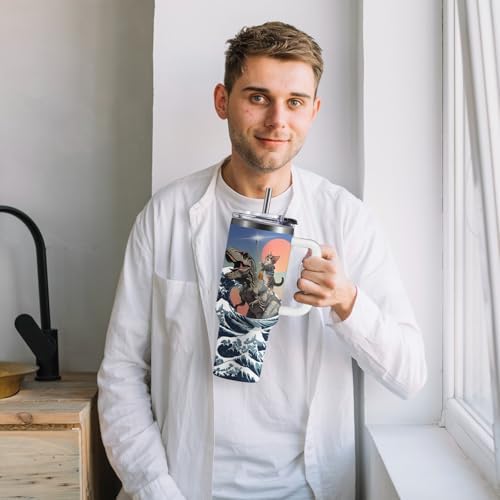 Funny Cat Coffee Mugs Fighting Cat Riding Dinosaur Dino Cups for Boys