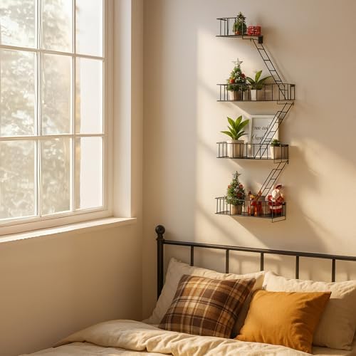Fire Escape Shelf, 3.5 Tier Floating Ladder Shelf for Wall Decor &