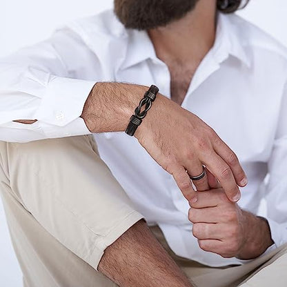 Knot Bracelet Gifts for Men, Leather Stainless Steel Knot Mens