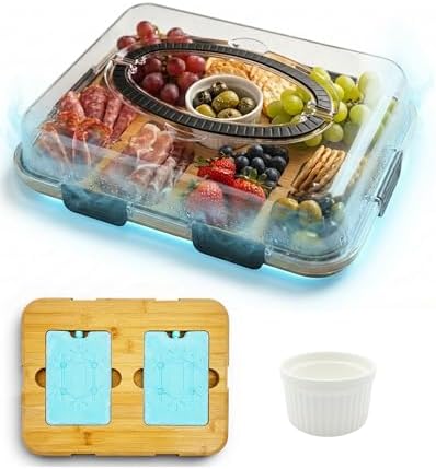 Charcuterie Board with Lid & 2 Ice Pack, Upgraded 6 Snap Laches, Sauce