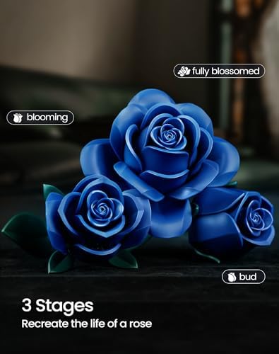 iATOM Blue Rose Bouquet Building Set, 12Pcs Flowers Botanical
