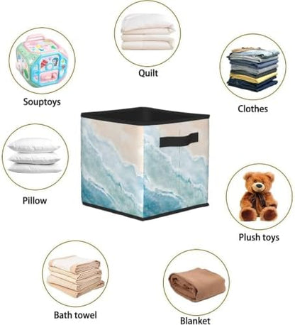 Fabric Storage Bins Closet Storage Bins - Coastal Beach Teal Ocean Art