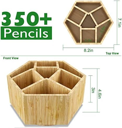 Bamboo Art Supply Organizer,Rotating Pencil Holder Back to School