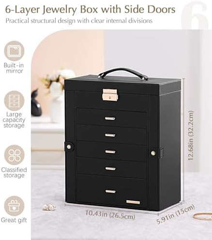 Homde Jewelry Box Large for Women: 6 Layers Organizer with 5 Drawers