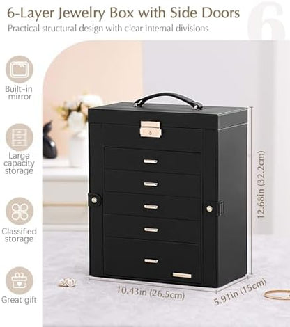 Homde Jewelry Box Large for Women: 6 Layers Organizer with 5 Drawers