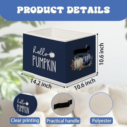 Blue Hello Fall Pumpkin Storage Boxes, Fall Pumpkin Cube Storage Bin