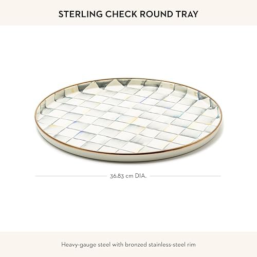 MACKENZIE-CHILDS Enamel Round Tray, Gray-and-White Sterling Check