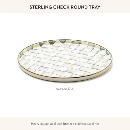 MACKENZIE-CHILDS Enamel Round Tray, Gray-and-White Sterling Check
