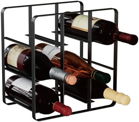 Buruis 9-Bottle Countertop Wine Rack, Cube Metal Wine Holder, Black