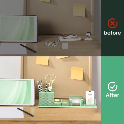 Pen Holder for Desk, 6-Piece Mesh Desk Organizer with Phone Holder