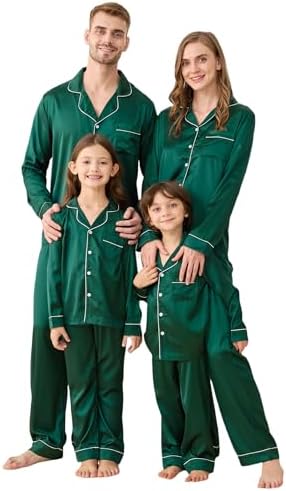 Satin Family Christmas Pajamas Set Button Down Matching Holiday PJs
