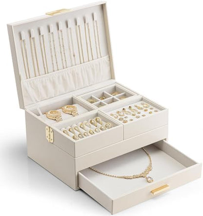 VLANDO 3 Layer Jewelry Box - Women Jewelry Box with Retractable Tray