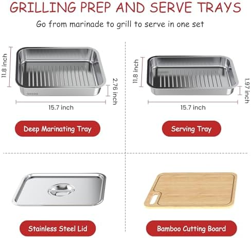 Geesta Grilling Prep and Serve Tays, Stainless Steel Large Capacity