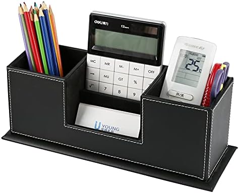 KINGFOMTM Double Holder Leather Multi-Function Desk Stationery